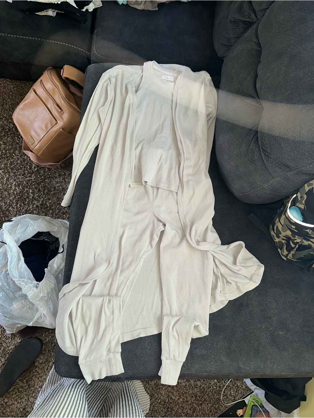 Daydreamer Cream Ribbed Lounge Set - Cardigan & Top
